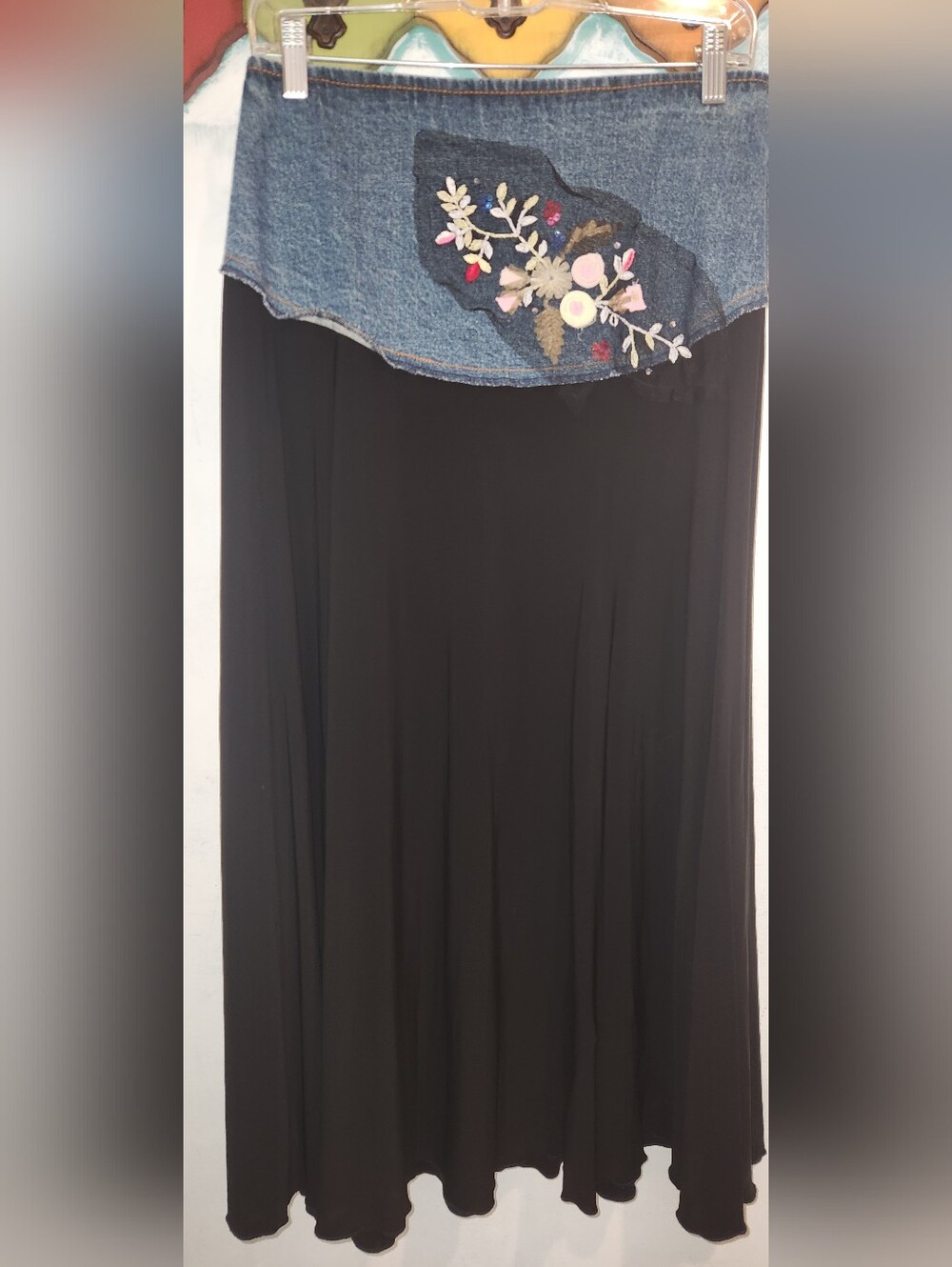 Beaded Long Skirt Size 4 Denim Beaded